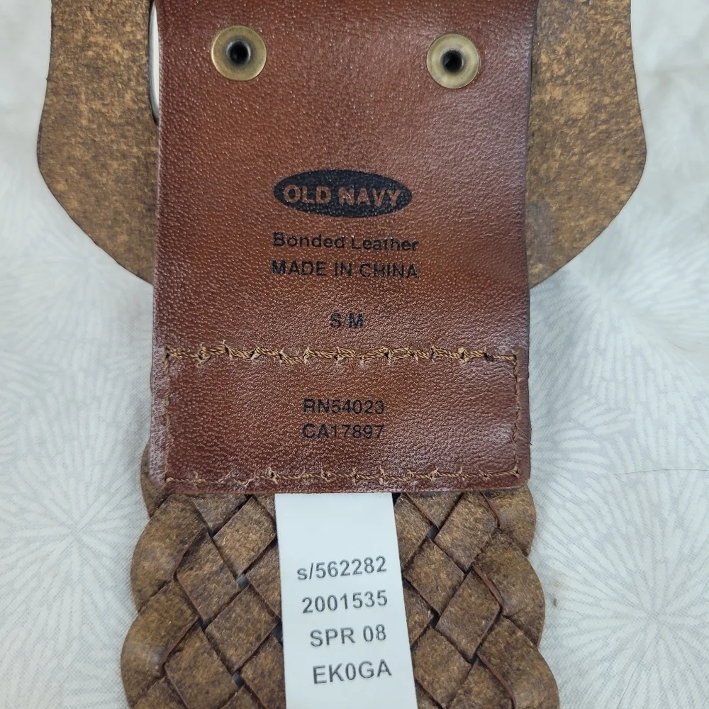 Old Navy brown woven wide leather belt artistic leather buckle boho festival S/M